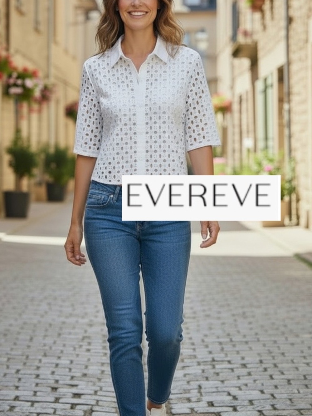 Evereve White cotton eyelet crop shirt, XL, GP1589